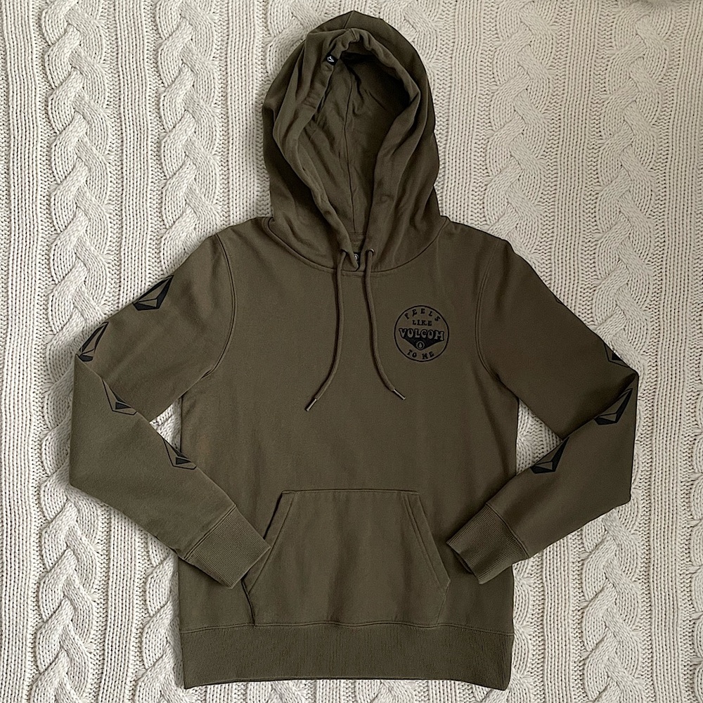 Volcom Olive Green Embroidered Logo Pullover Hoodie